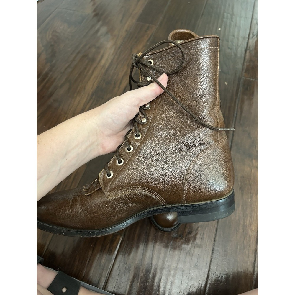 Justin 508 Brown Leather Granny Lace-up Kiltie Roper Boots Womens 7.5D Steampunk - Picture 3 of 10